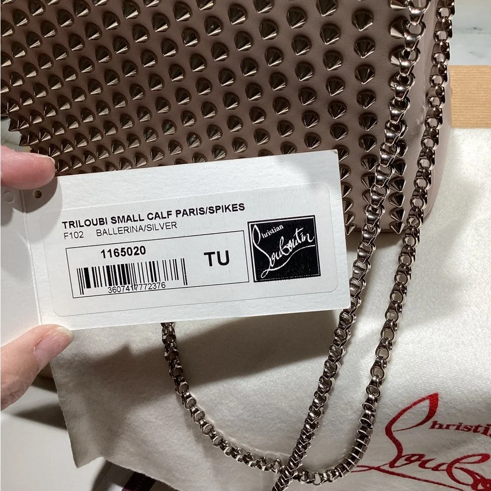 Christian Louboutin TRILOUBI SPIKE BALLERINA PINK SHOULDER BAG. NEW